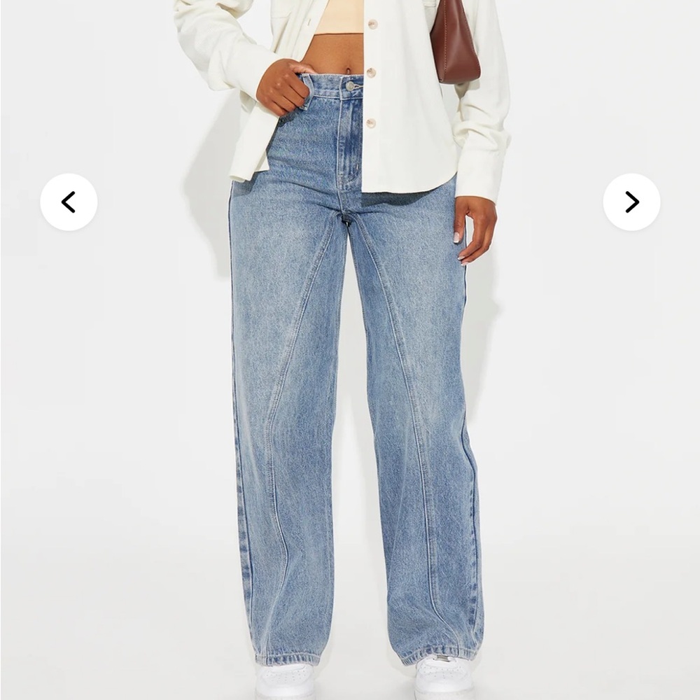 FASHION NOVA Pieced Seamed Classic Blue Denim Jeans